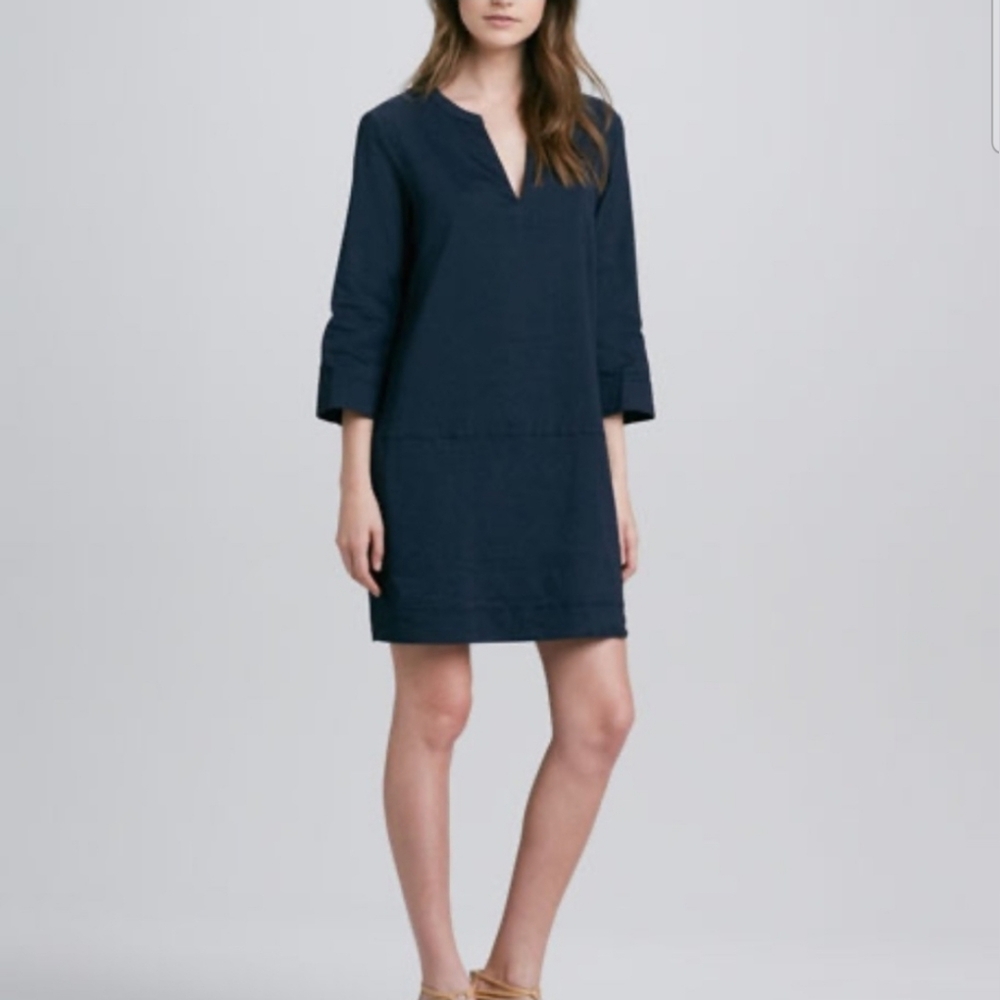 ❤️ THEORY LINEN BLEND NAVY HELDA TUNIC DRESS WITH POCKETS, 2